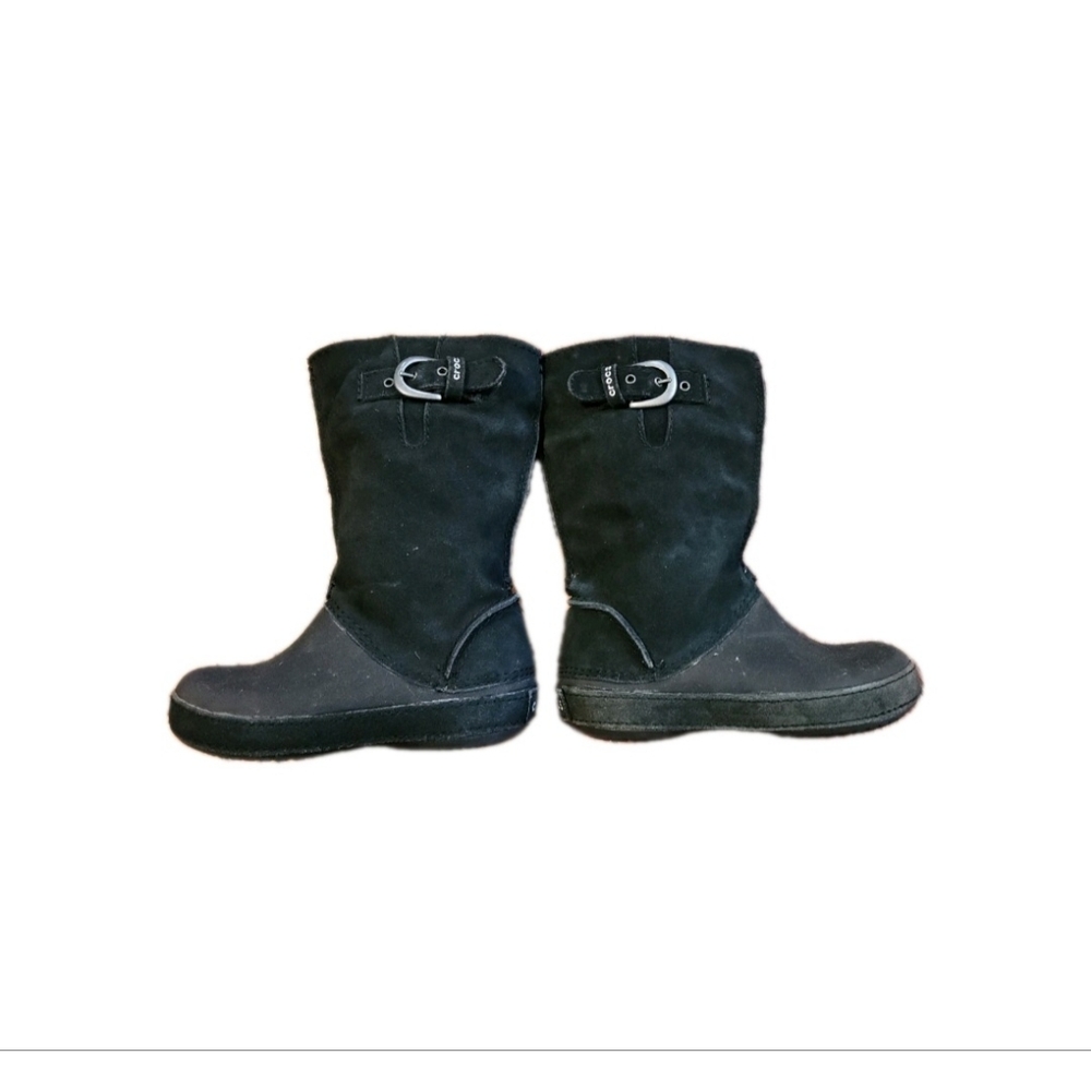 Crocs Black‎ Buckle Boots Zip Up Little Kids Girls Size C10 Winter Preppy